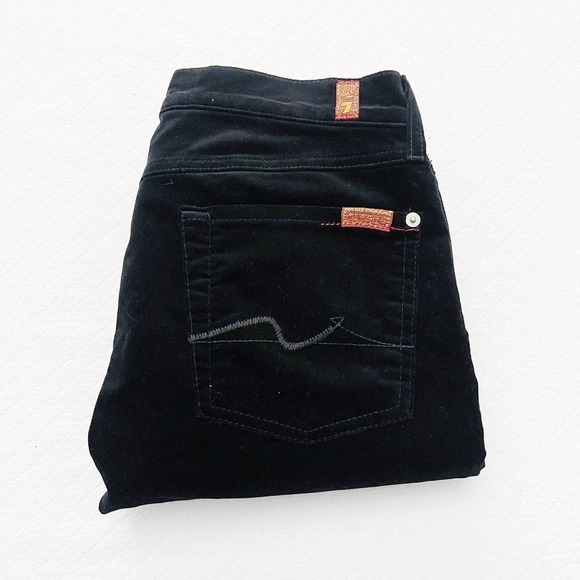 7 For All Mankind Flare Denim Jeans Black Faux Suede SZ27 - Picture 7 of 8